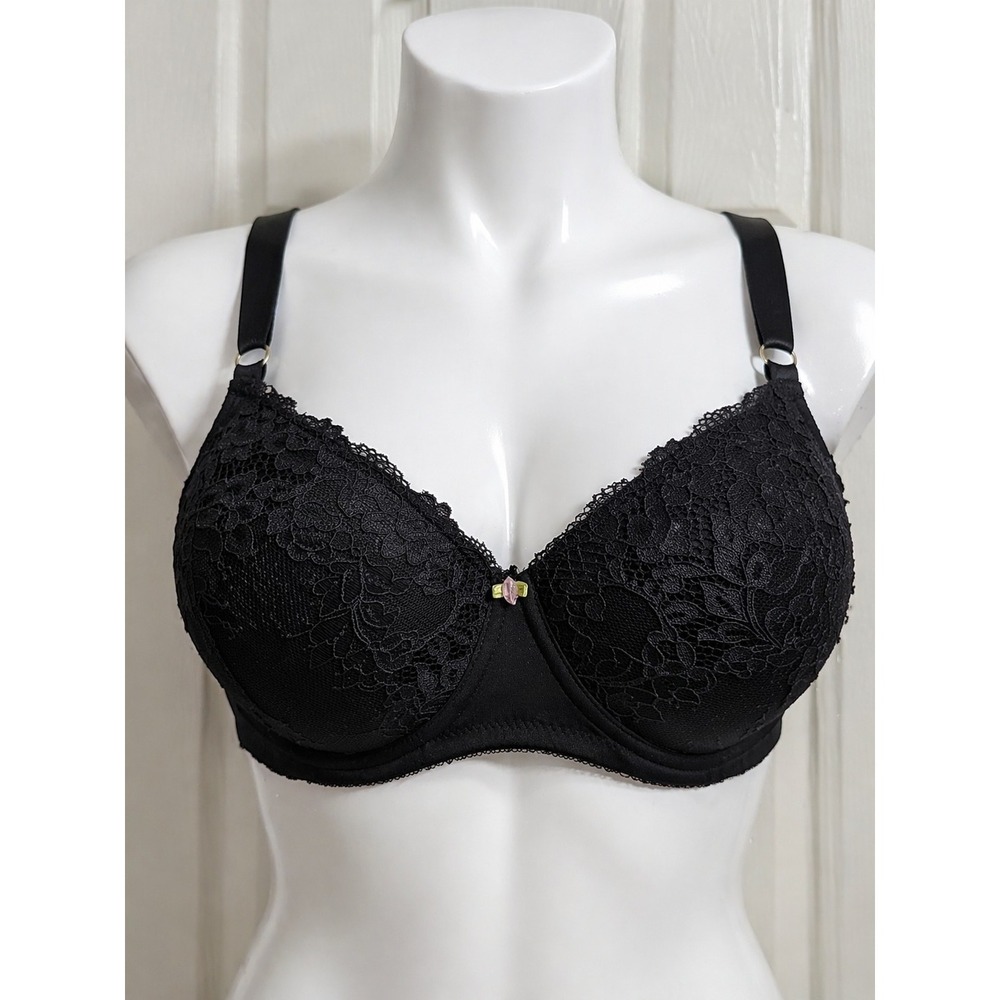 Jessica Simpson Bra 42D Black Lace Underwire Full Coverage Wide Strap